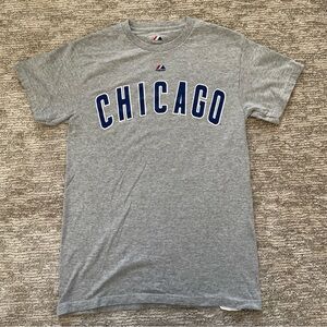 Chicago Cubs Majestic Gray Mens Size Small Short Sleeve Spellout T Shirt MLB
